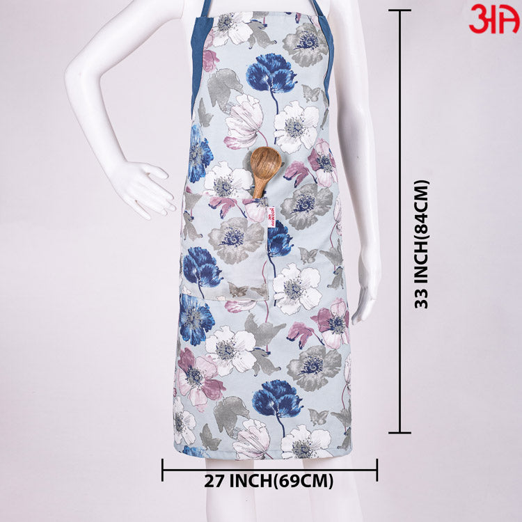 Blue Floral Printed Kitchen Cotton Apron