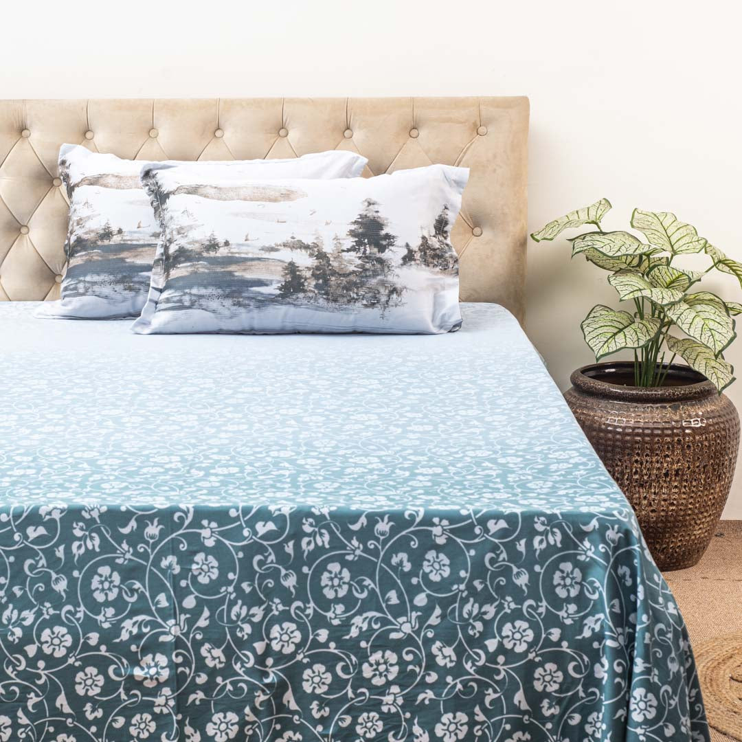 Premium 100% Cotton Ocean Bloom Bed Sheet Design One