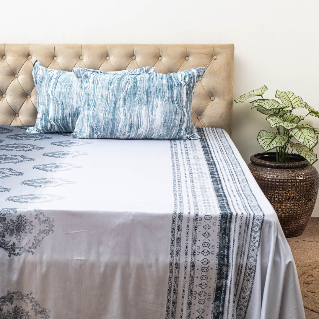 Premium 100% Cotton Aqua Heritage Bed Sheet Design Five