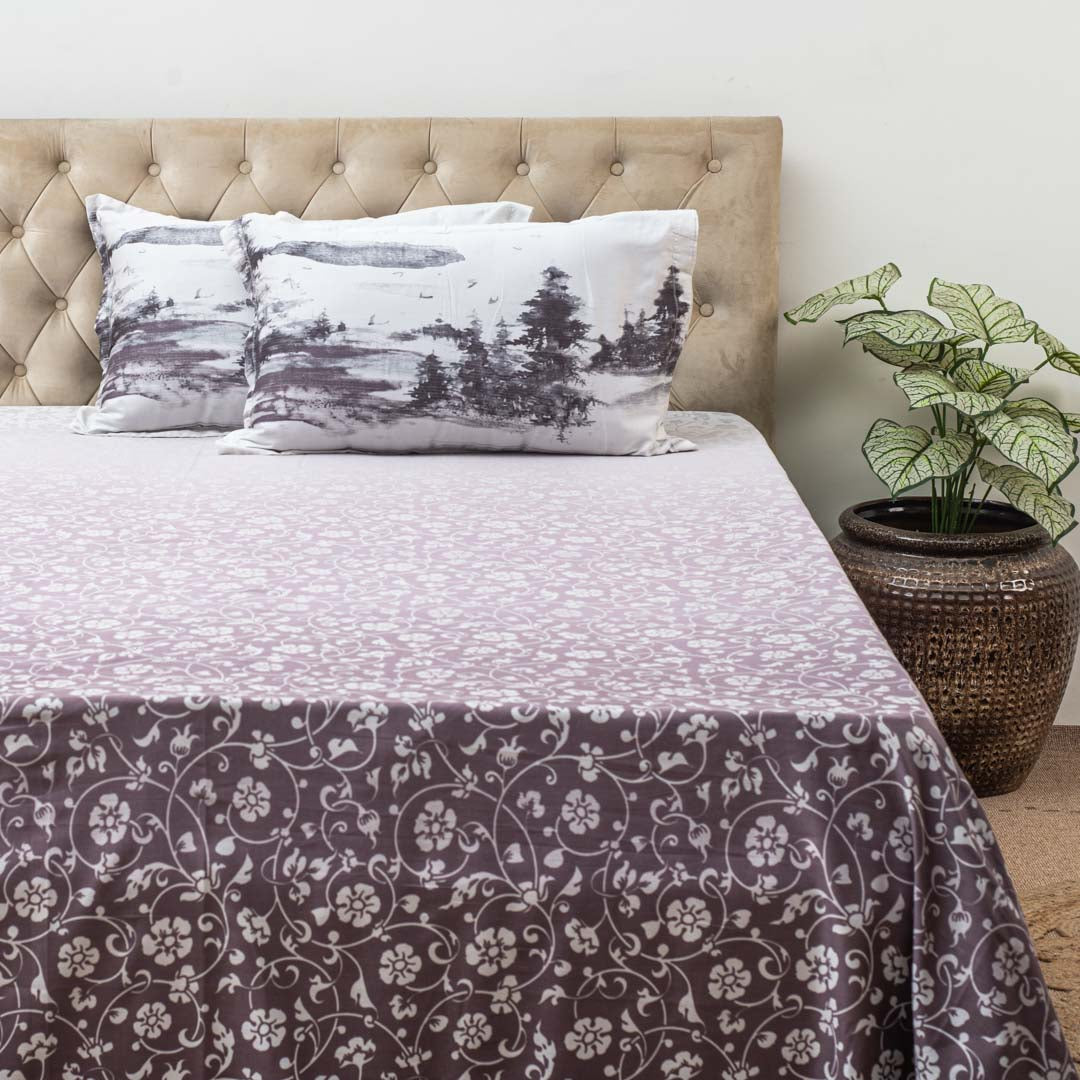 Premium 100% Cotton Vintage Lavender Bed Sheet Design Six