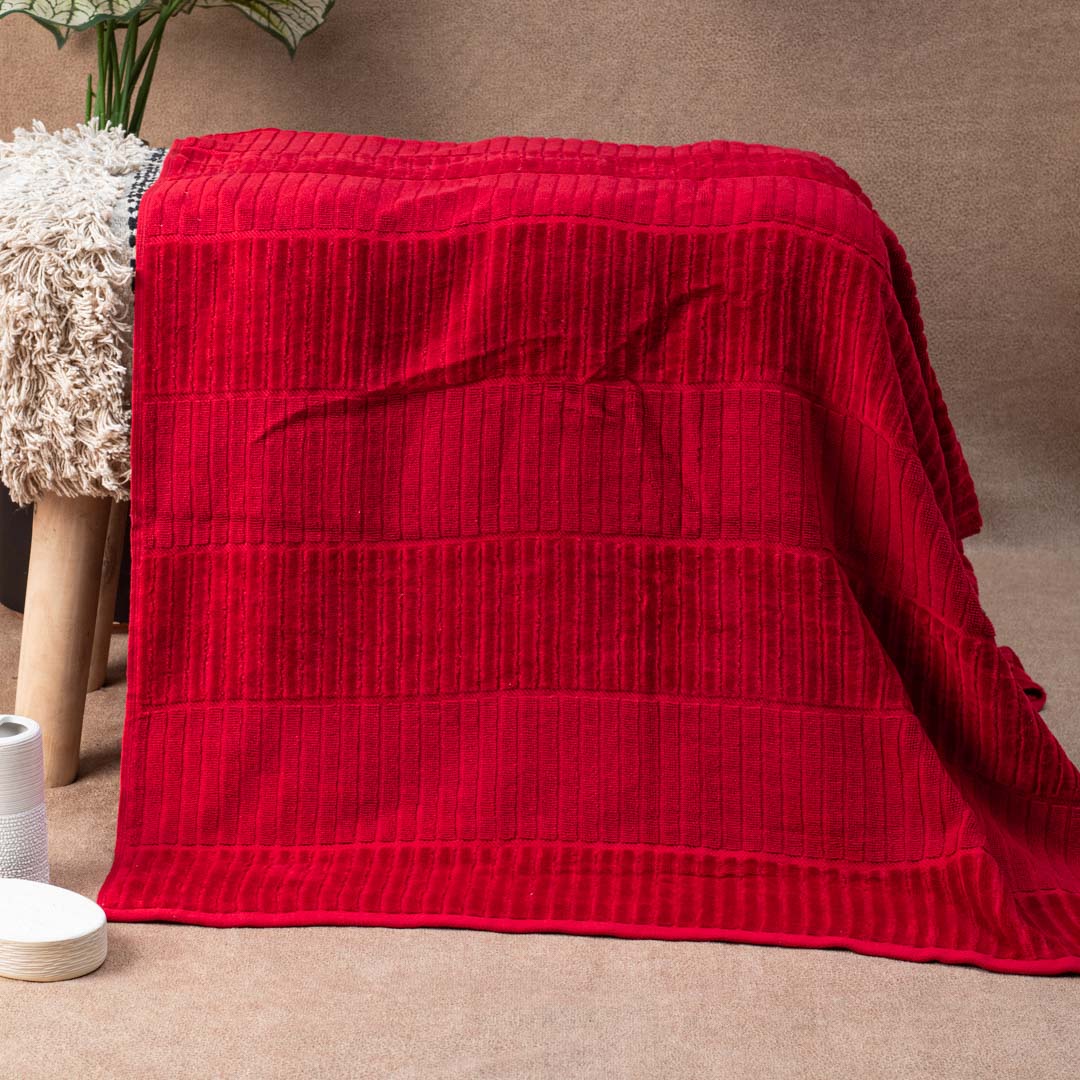 Premium Textured Ruby Red Bath Towel Design Three