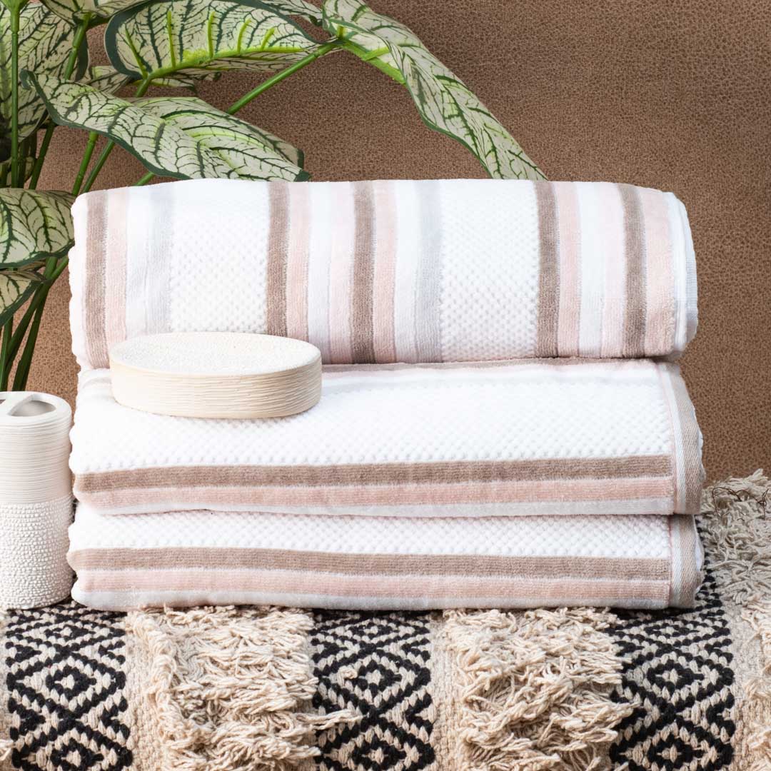 Premium Neutral Stripe Bath Towle Design Two