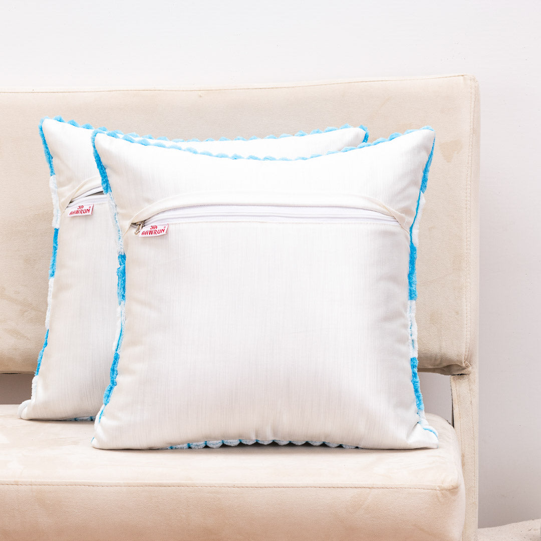 StripeFur Blue-White Fur Velvet Cushion Cover – 16x16 Inch Stylish Home Décor