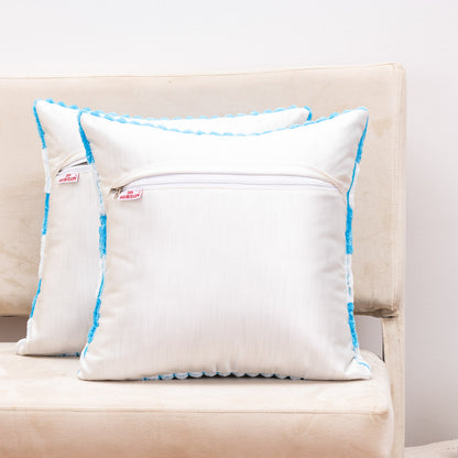 StripeFur Blue-White Fur Velvet Cushion Cover – 16x16 Inch Stylish Home Décor