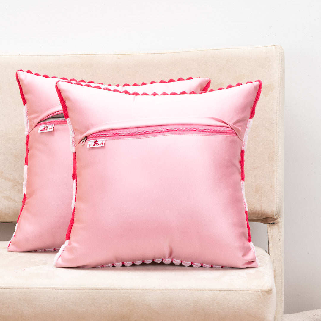 StripeFur Pink-White Fur Velvet Cushion Cover – 16x16 Inch Stylish Home Décor