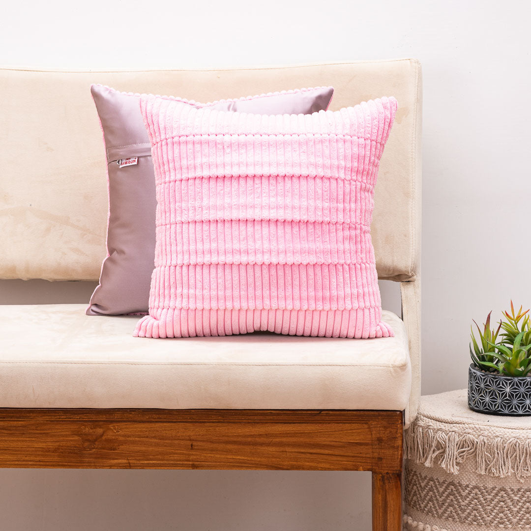 StripeFur Pink Fur Velvet Cushion Cover – 16x16 Inch Stylish Home Décor