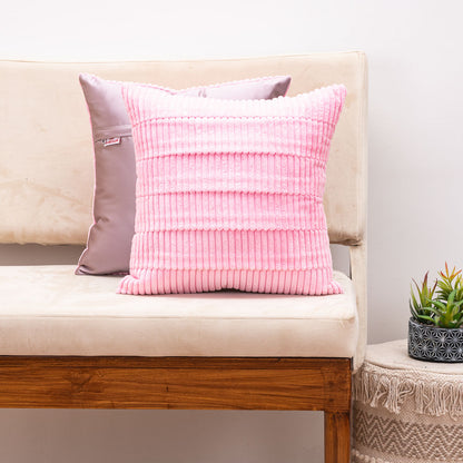 StripeFur Pink Fur Velvet Cushion Cover – 16x16 Inch Stylish Home Décor