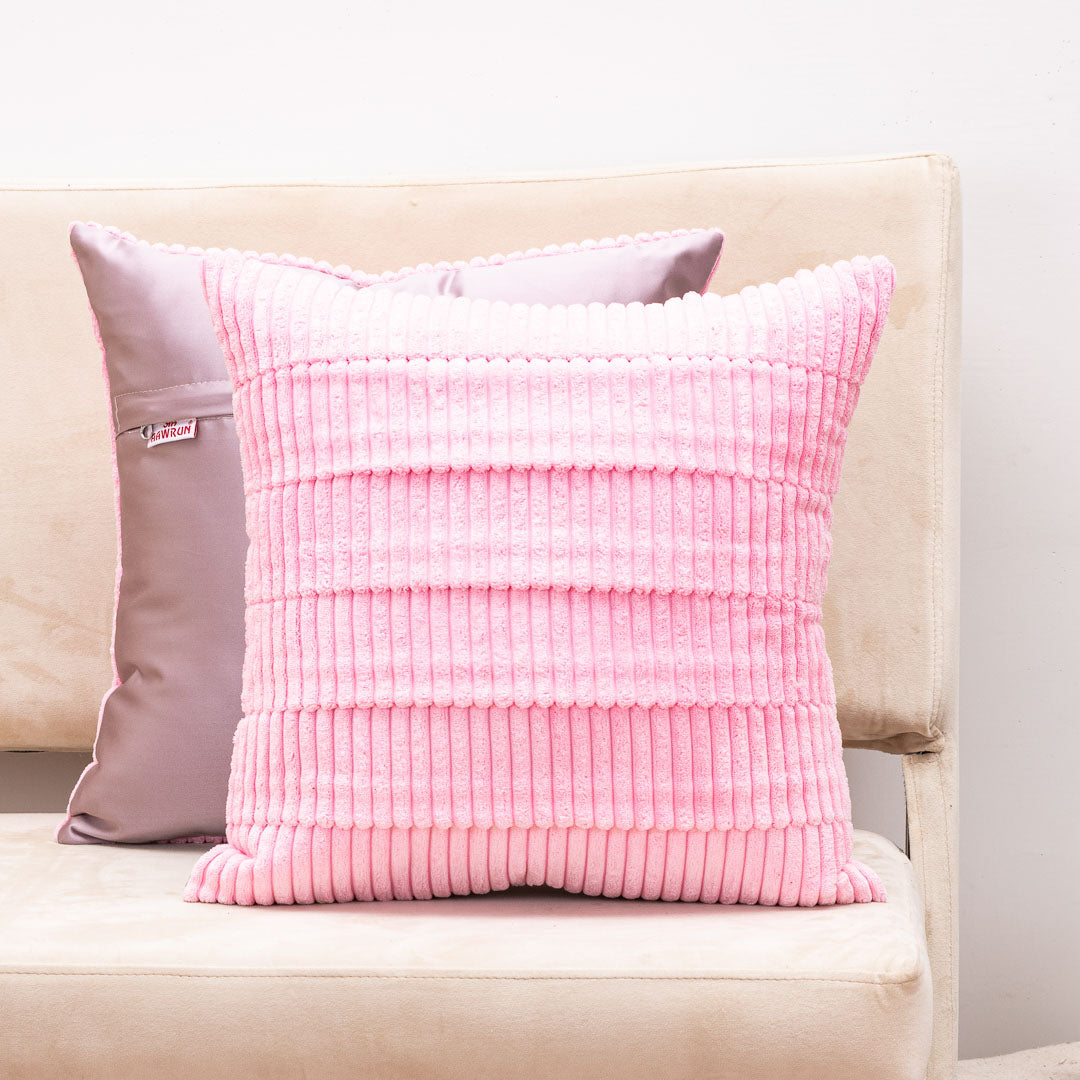 StripeFur Pink Fur Velvet Cushion Cover – 16x16 Inch Stylish Home Décor