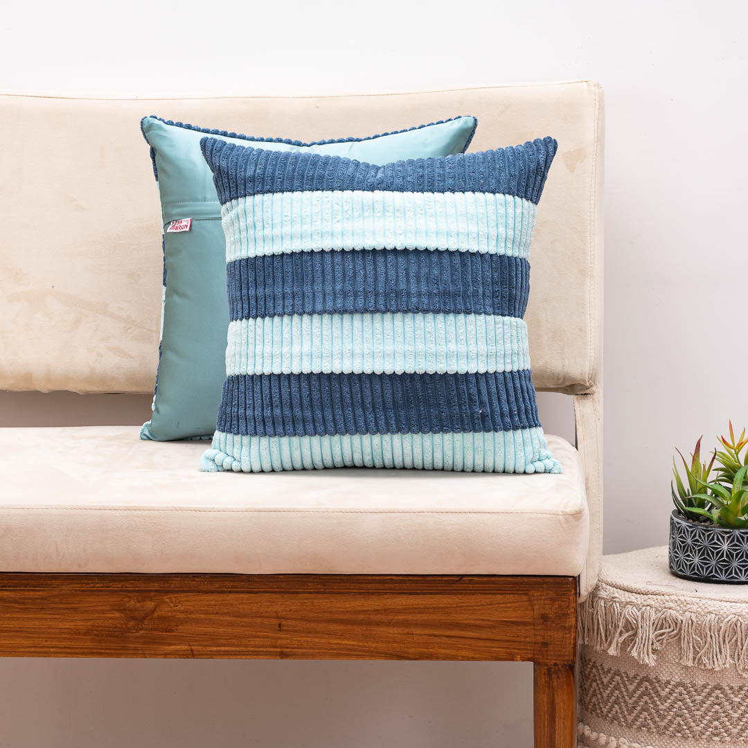 StripeFur Blue-Aqua Fur Velvet Cushion Cover – 16x16 Inch Stylish Home Décor