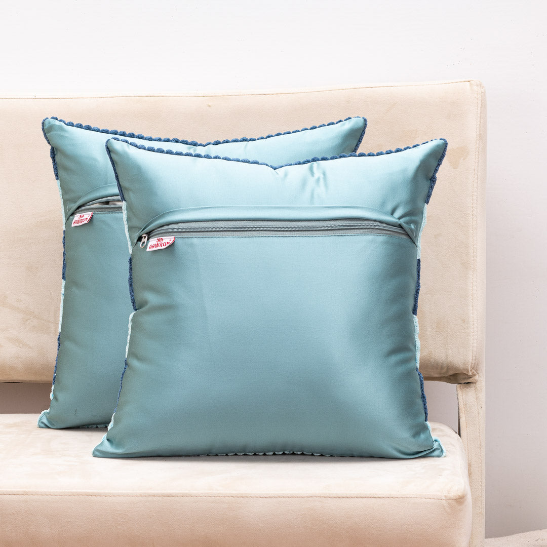 StripeFur Blue-Aqua Fur Velvet Cushion Cover – 16x16 Inch Stylish Home Décor
