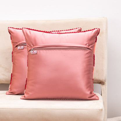 StripeFur Maroon-Peach Fur Velvet Cushion Cover – 16x16 Inch Stylish Home Décor