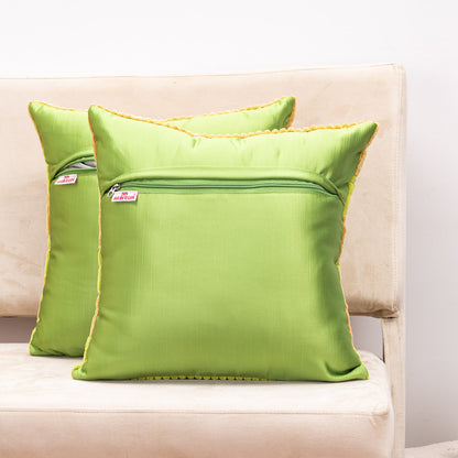 StripeFur Green-Yellow Fur Velvet Cushion Cover – 16x16 Inch Stylish Home Décor