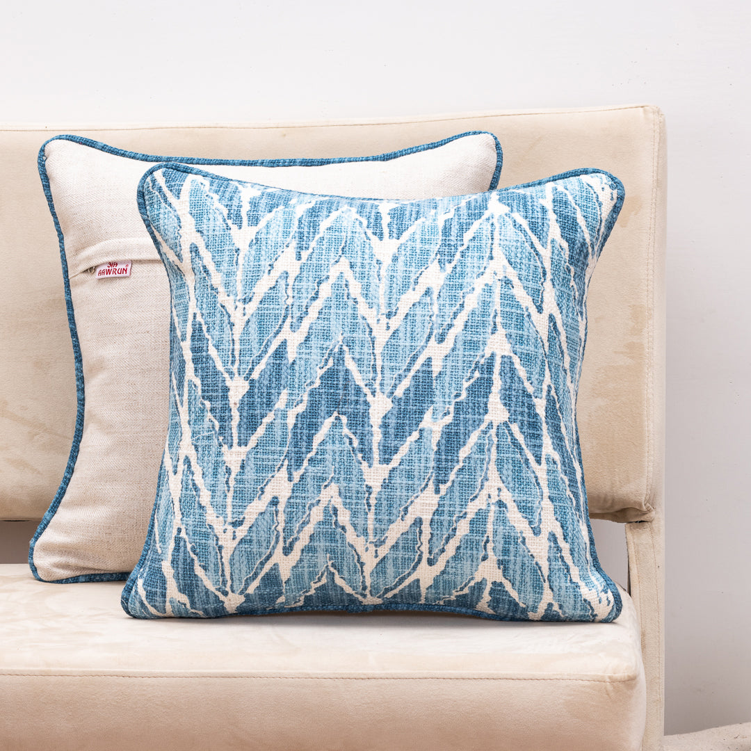 Ikat Zig Blue Cotton Cushion Cover – 16x16 Inch Stylish Home Décor