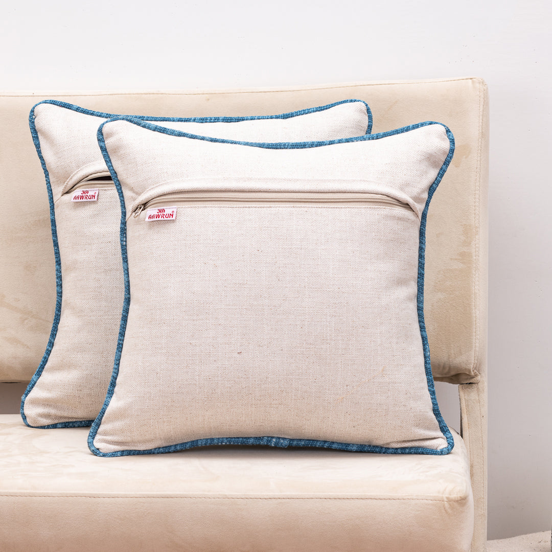 Ikat Zig Blue Cotton Cushion Cover – 16x16 Inch Stylish Home Décor