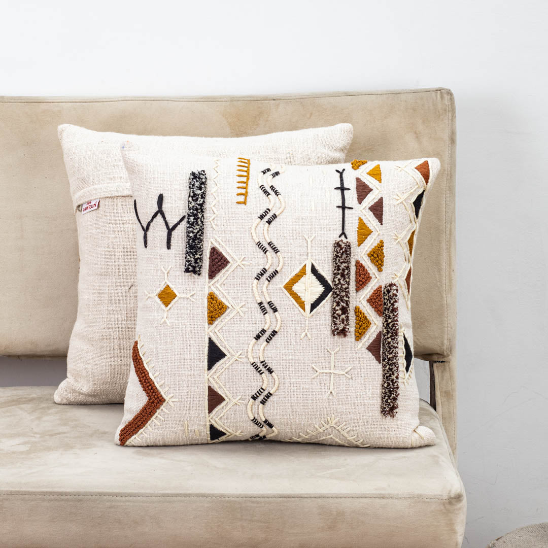 Tribal Embroidered Handcrafted Slub Cotton Cushion Cover