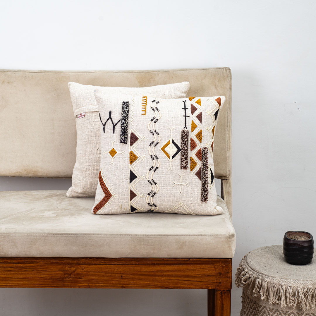 Tribal Embroidered Handcrafted Slub Cotton Cushion Cover
