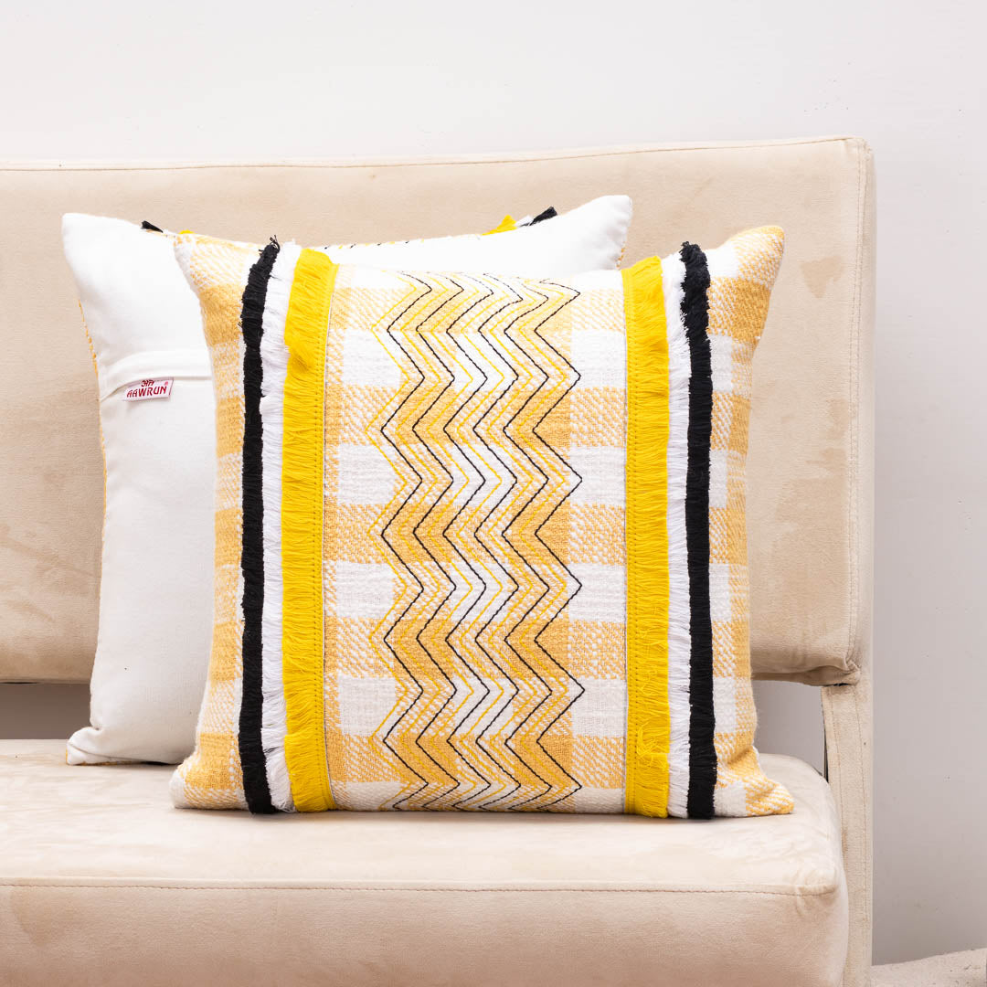 ChevronWeave Yellow Cotton Cushion Cover – 16x16 Inch Stylish Home Décor
