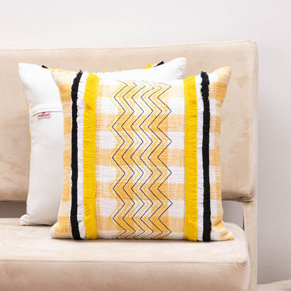 ChevronWeave Yellow Cotton Cushion Cover – 16x16 Inch Stylish Home Décor
