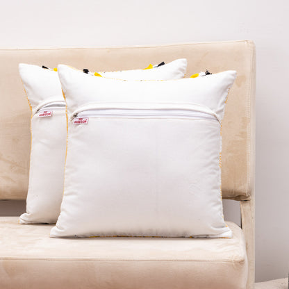 ChevronWeave Yellow Cotton Cushion Cover – 16x16 Inch Stylish Home Décor