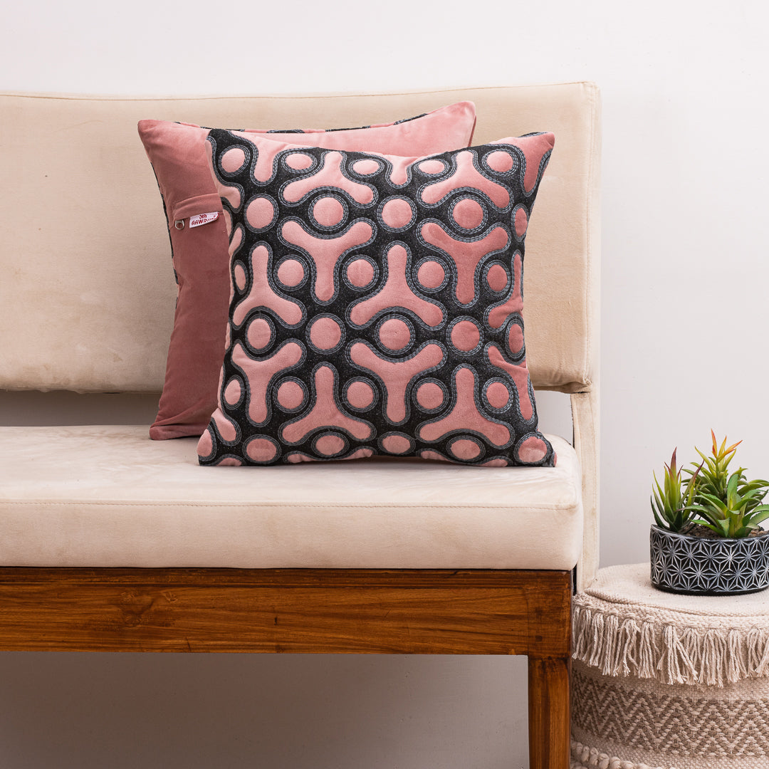 Artis-Stitch Pink Velvet Cushion Cover – 16x16 Inch Stylish Home Décor