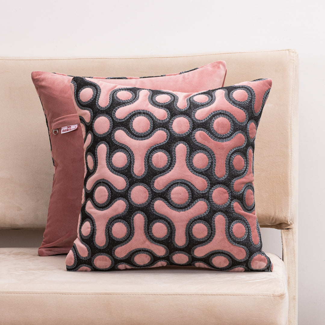 Artis-Stitch Pink Velvet Cushion Cover – 16x16 Inch Stylish Home Décor