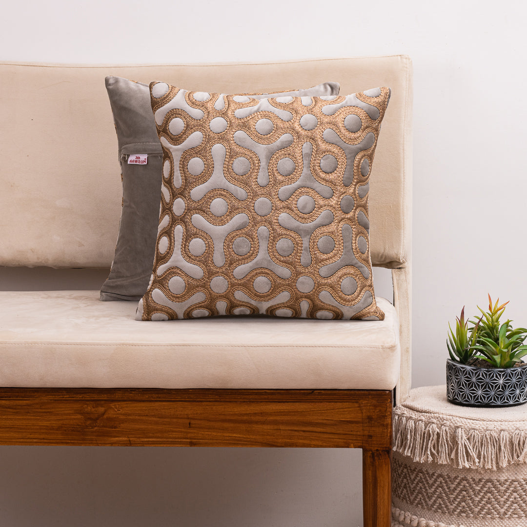 Artis-Stitch Grey Velvet Cushion Cover – 16x16 Inch Stylish Home Décor