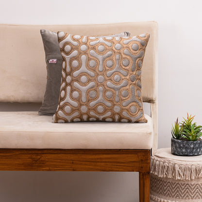 Artis-Stitch Grey Velvet Cushion Cover – 16x16 Inch Stylish Home Décor