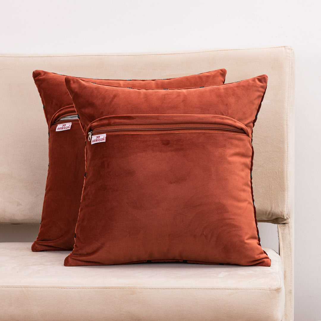 Hexa-Stitch Rust Velvet Cushion Cover – 16x16 Inch Stylish Home Décor