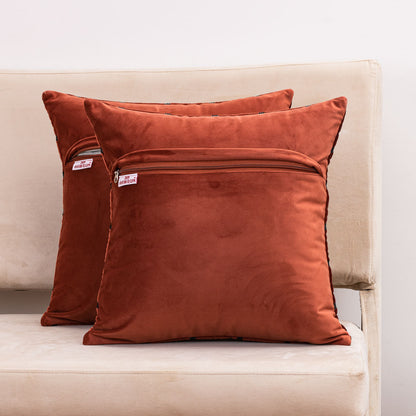 Hexa-Stitch Rust Velvet Cushion Cover – 16x16 Inch Stylish Home Décor