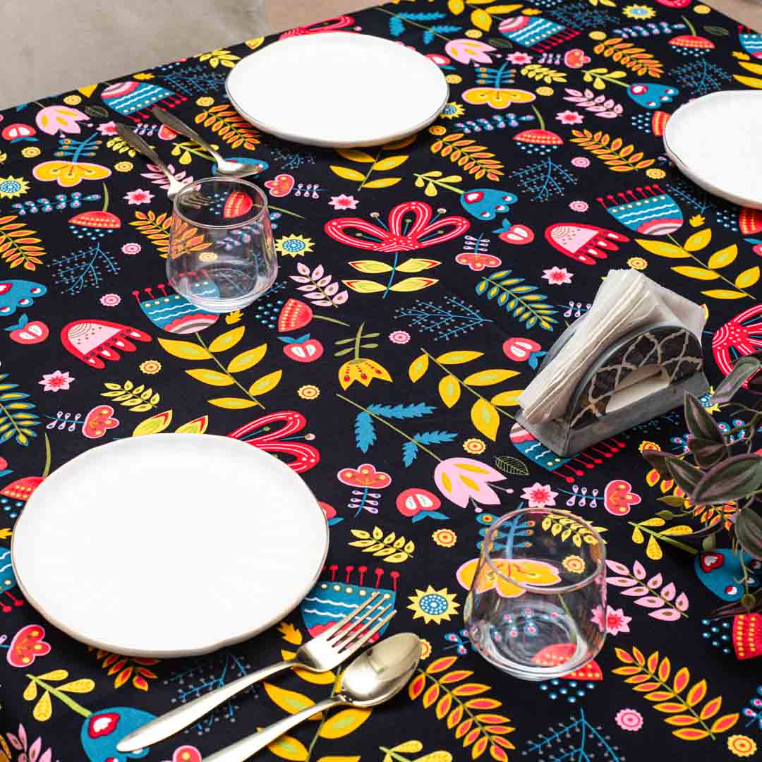 Whimsical Folk Floral Tablecloth