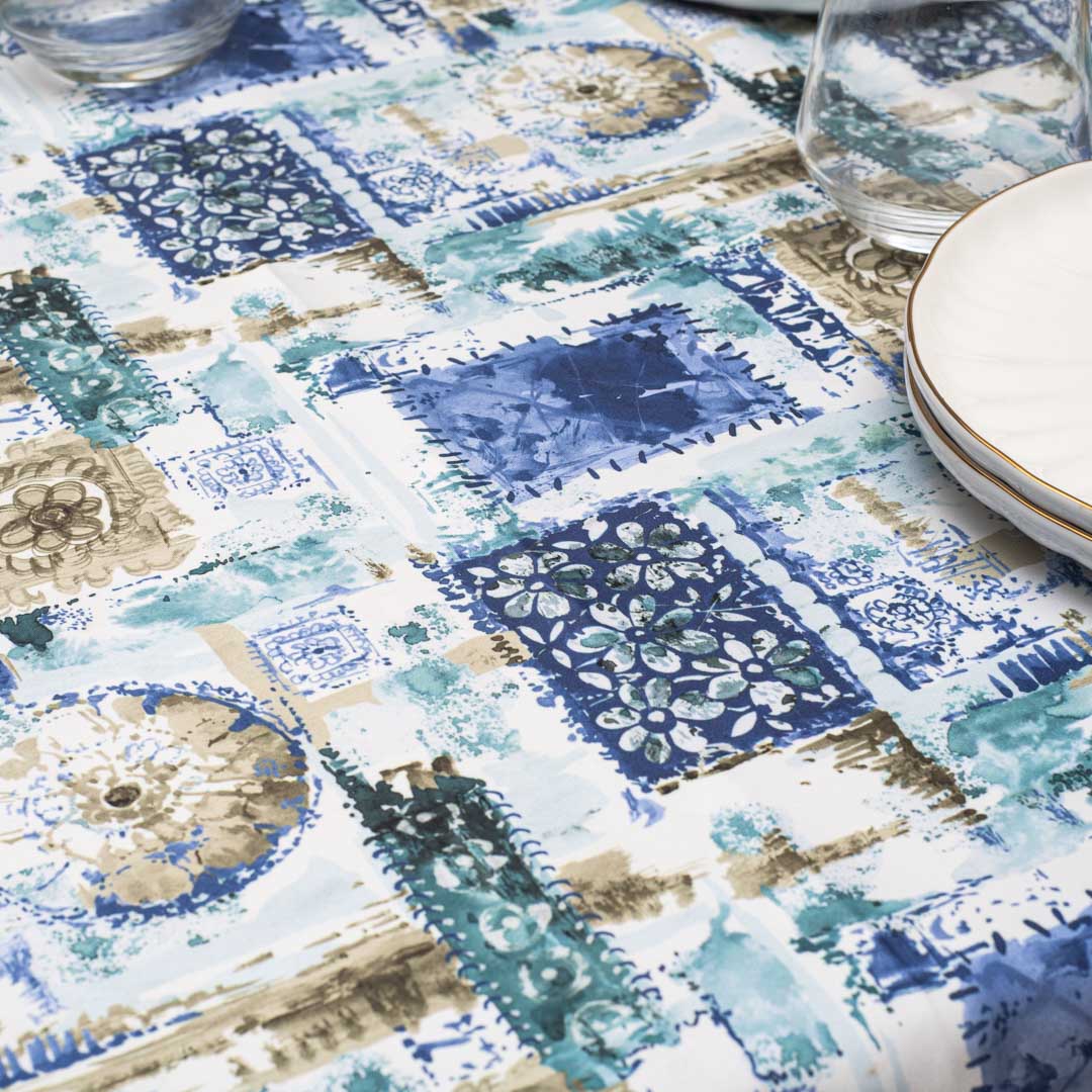 Blue Patchwork Print Tablecloth
