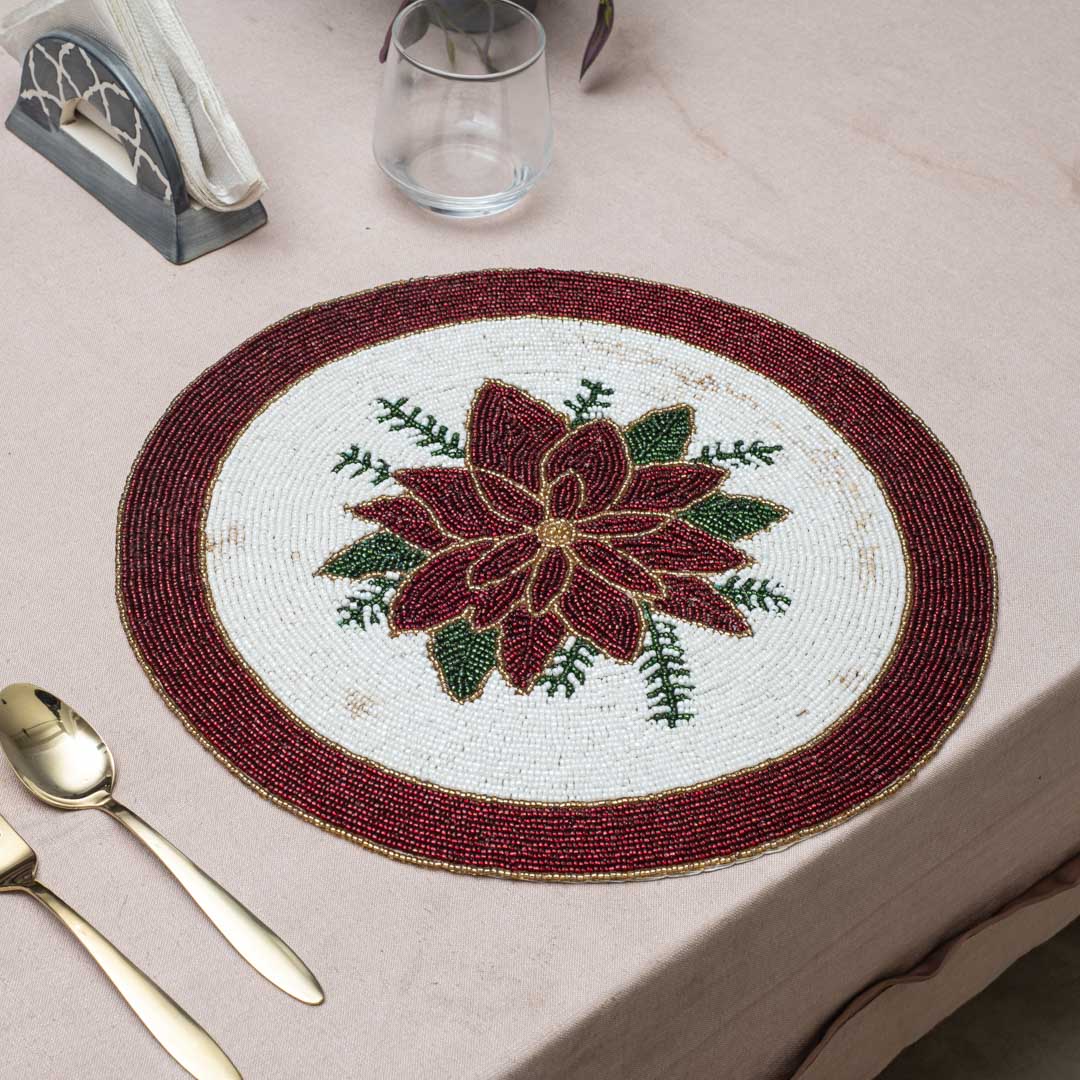 Handcrafted Poinsettia Flower Table Mat