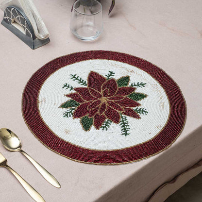 Handcrafted Poinsettia Flower Table Mat