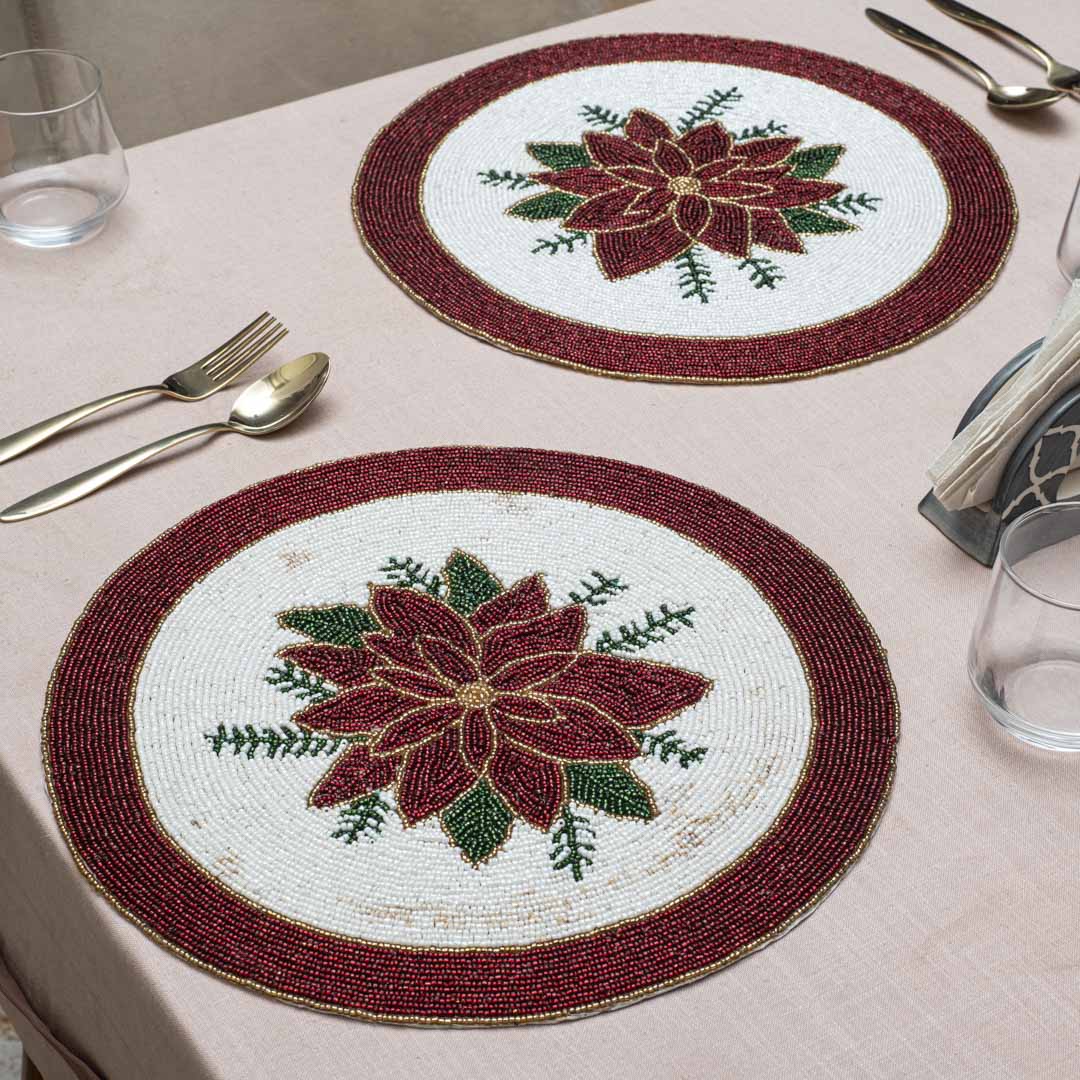 Handcrafted Poinsettia Flower Table Mat