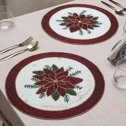 Handcrafted Poinsettia Flower Table Mat