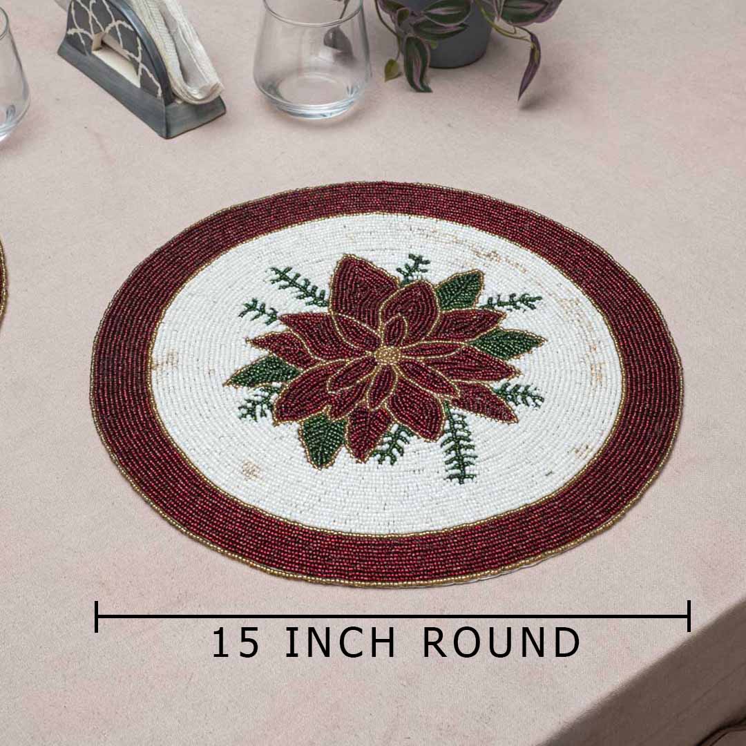 Handcrafted Poinsettia Flower Table Mat