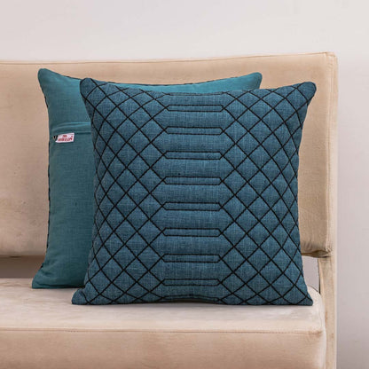 GridWeave Peacock Green Jute Cushion Cover – 16x16 Inch Stylish Home Décor