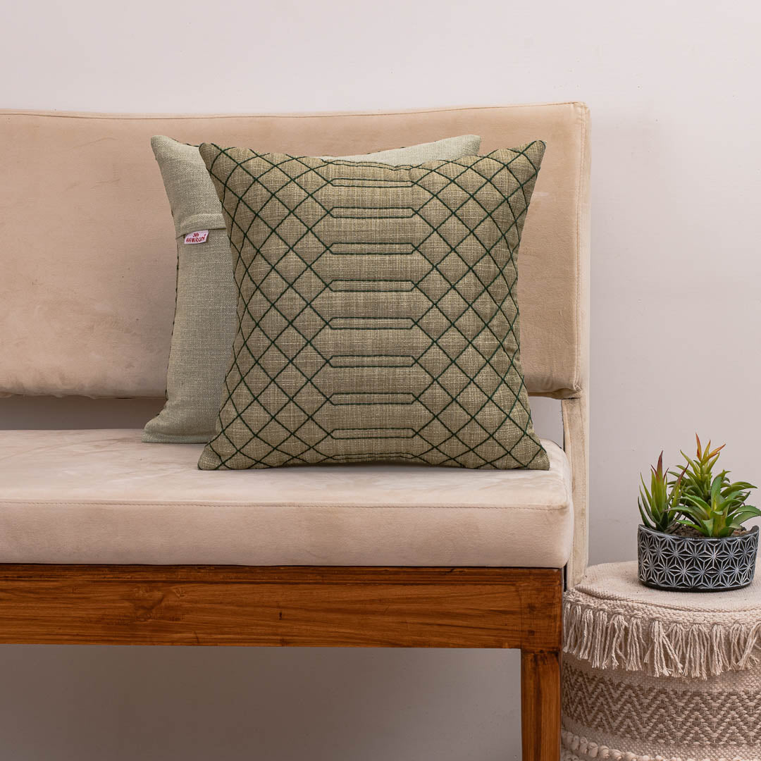 GridWeave Green Jute Cushion Cover – 16x16 Inch Stylish Home Décor