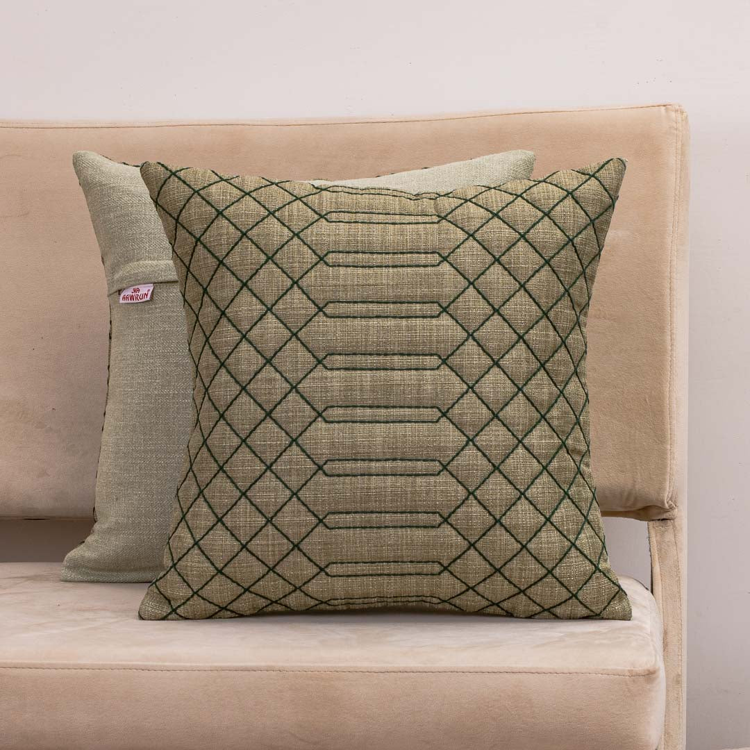 GridWeave Green Jute Cushion Cover – 16x16 Inch Stylish Home Décor