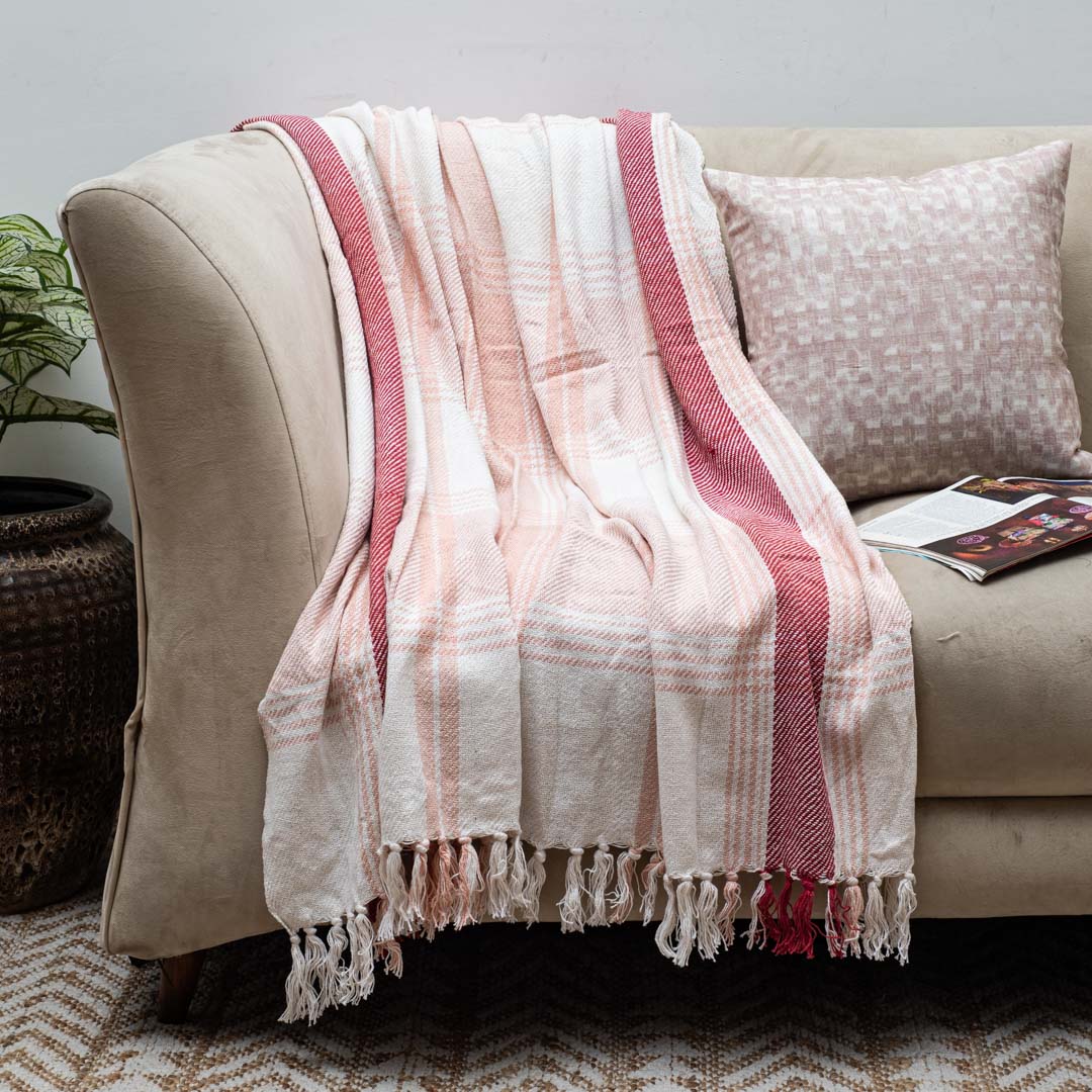 Striped Fringe Cozy Sofa Throw