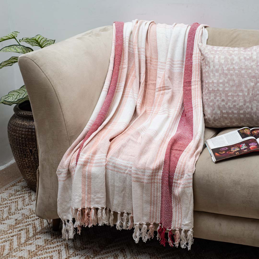 Striped Fringe Cozy Sofa Throw