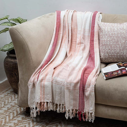 Striped Fringe Cozy Sofa Throw