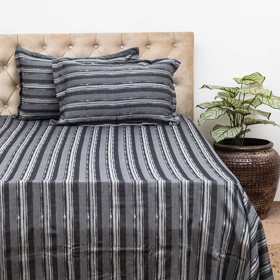Modern Abstract Stripe Bed Sheet 2pc Pillow Cover 1pc Bed Sheet- D1