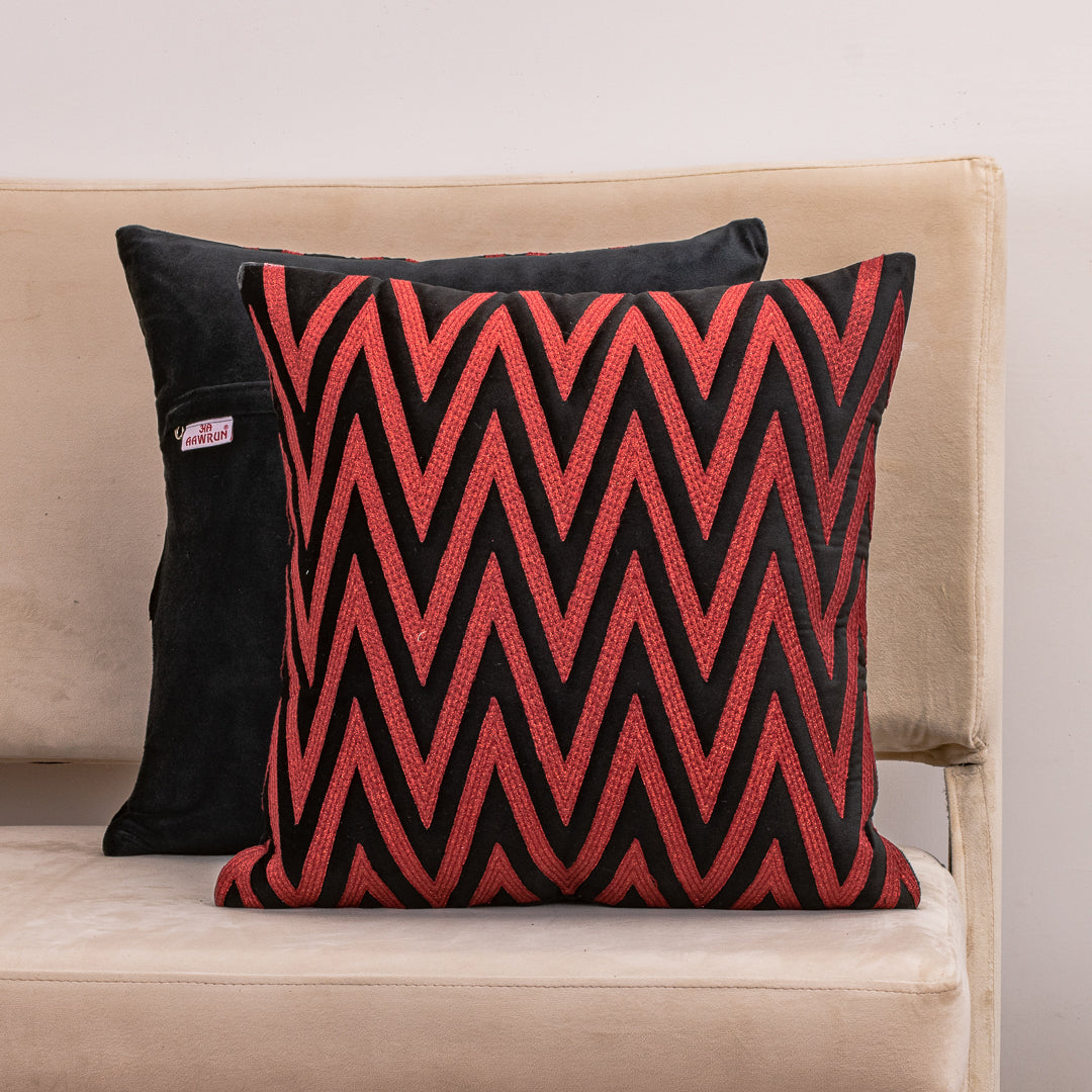 ZigWeave Red Velvet Cushion Cover – 16x16 Inch Stylish Home Décor