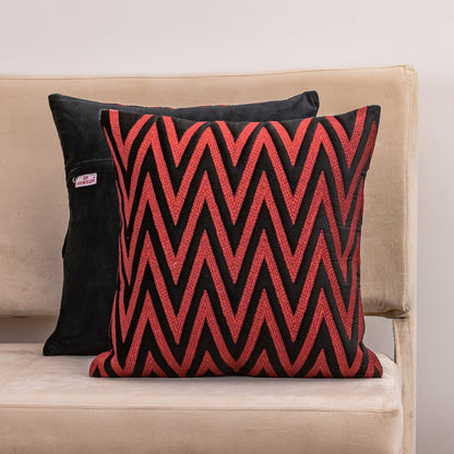 ZigWeave Red Velvet Cushion Cover – 16x16 Inch Stylish Home Décor