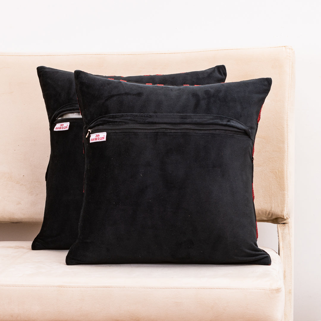 ZigWeave Red Velvet Cushion Cover – 16x16 Inch Stylish Home Décor