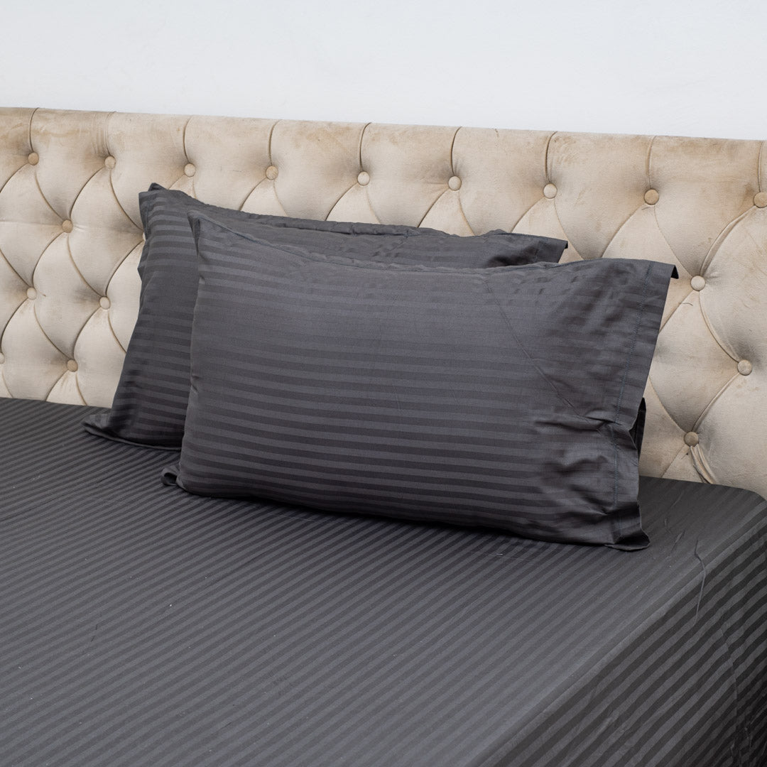 Elegant Dobby Stripe Bed Sheet 2pc Pillow Cover 1pc Bed Sheet- BLACK