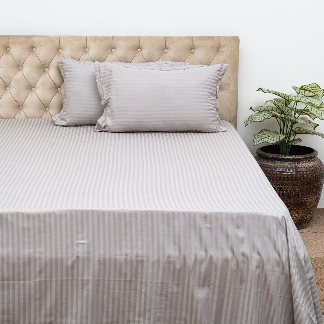 Elegant Dobby Stripe Bed Sheet 2pc Pillow Cover 1pc Bed Sheet- GREY