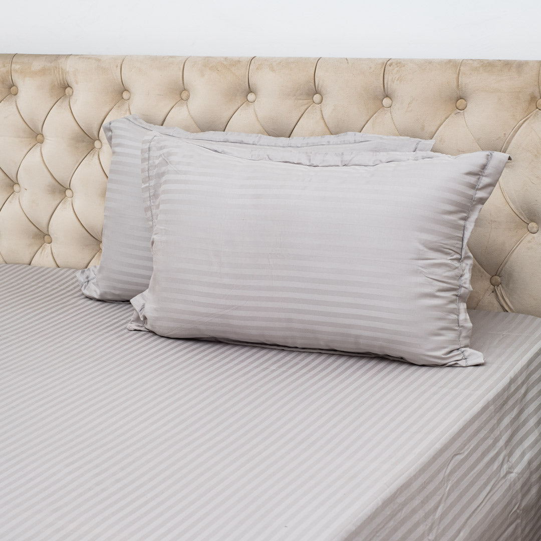 Elegant Dobby Stripe Bed Sheet 2pc Pillow Cover 1pc Bed Sheet- GREY