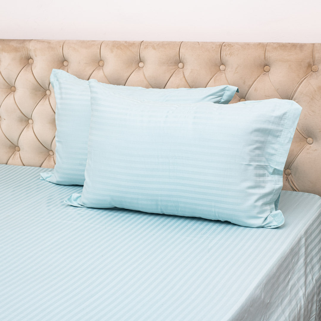 Elegant Dobby Stripe Bed Sheet 2pc Pillow Cover 1pc Bed Sheet- SKY